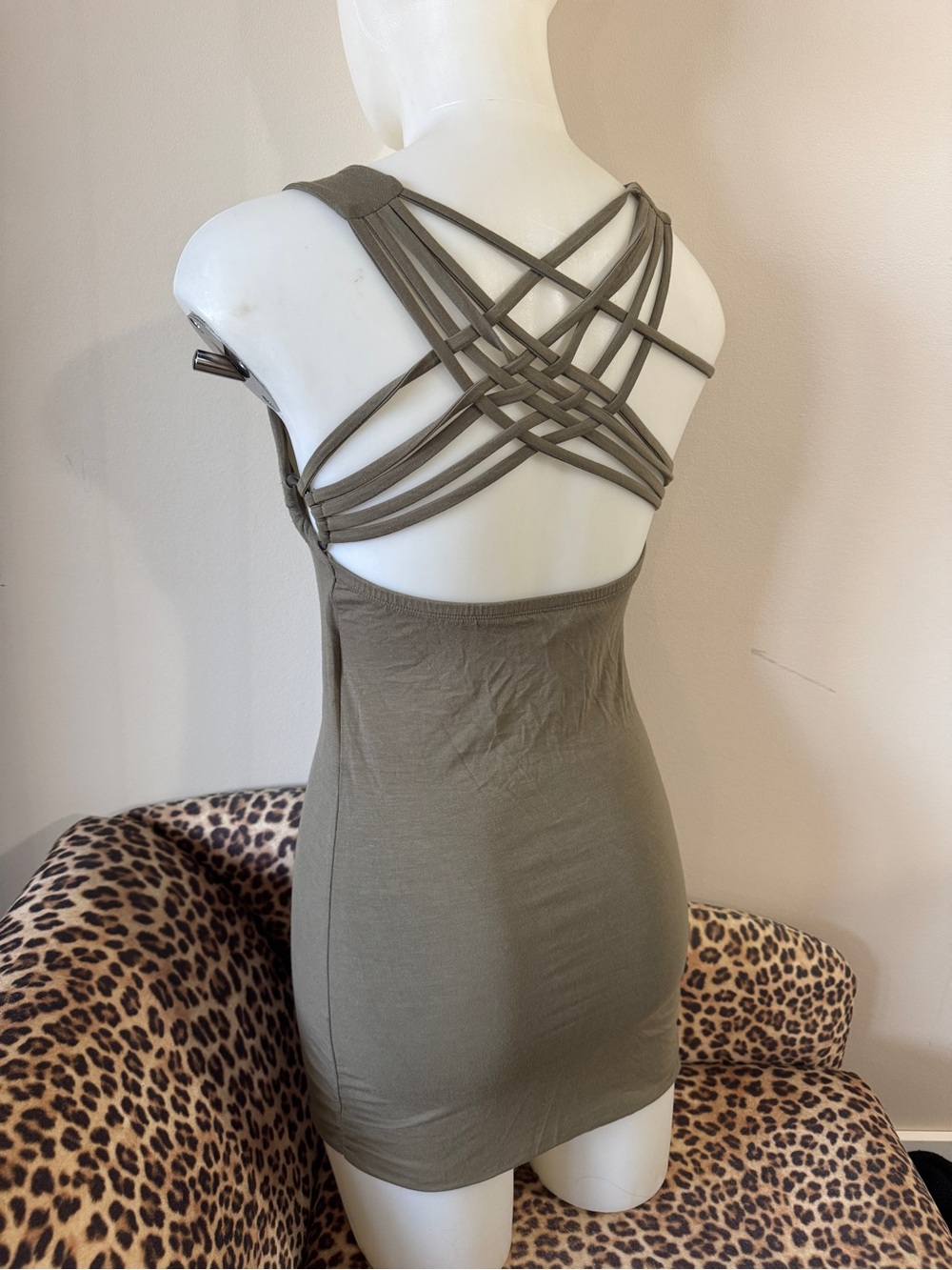 Nomads Hemp Wear Olive Cowl Neck Strappy Back Mini Dress